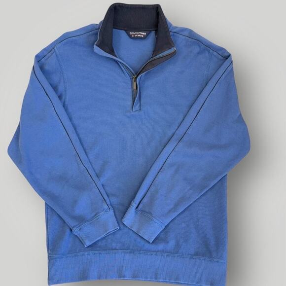 Roundtree & Yorke Long Sleeves 1/4 Zip Pullover Sweatshirt Cotton Size M Blue - Picture 1 of 11